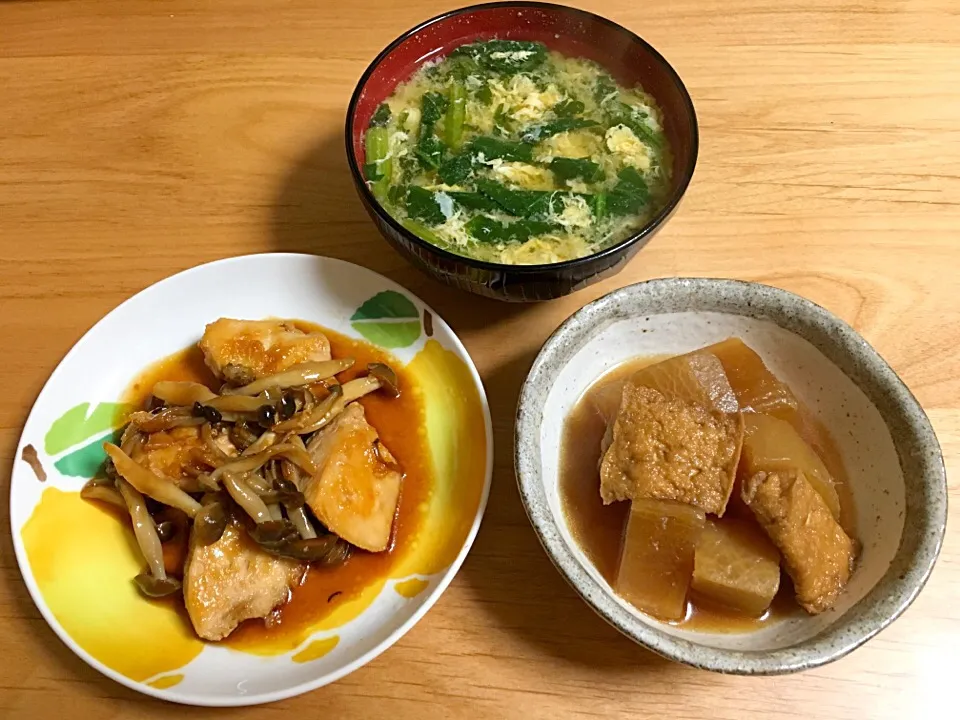 鶏胸肉の照焼⭐️厚揚と大根の煮物⭐️小松菜と卵のお味噌汁|ほなさん