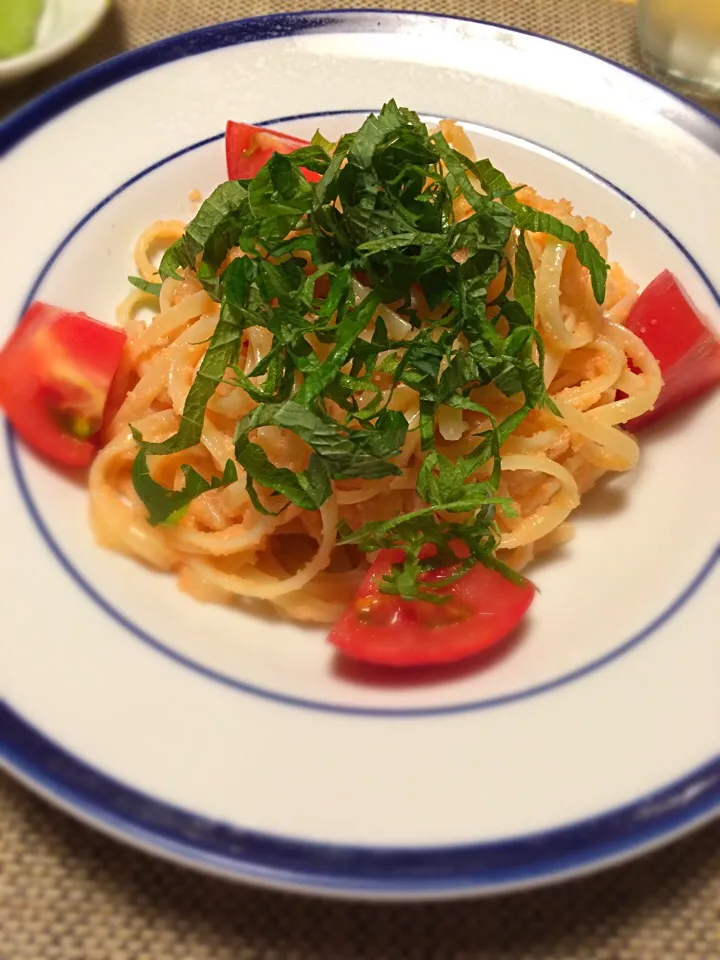 たらこパスタ🍝シソのせ！|るかるんさん