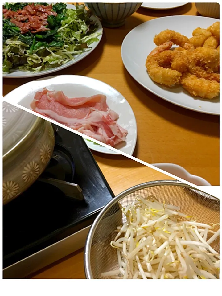 Snapdishの料理写真:エビフライと豚しゃぶしゃぶ|kimikimiさん