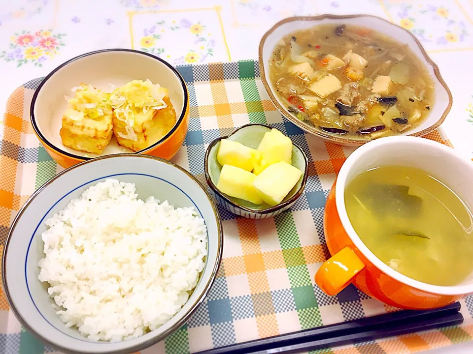 海鮮あんかけ！あげだし豆腐！
中華玉子スープ！林檎🍎|ター坊さん