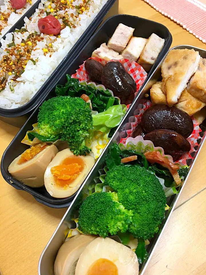 Snapdishの料理写真:カジキ照り焼き ほうれん草ソテー 煮豆 ブロッコリー 煮卵弁当。|Kumiko Kimuraさん