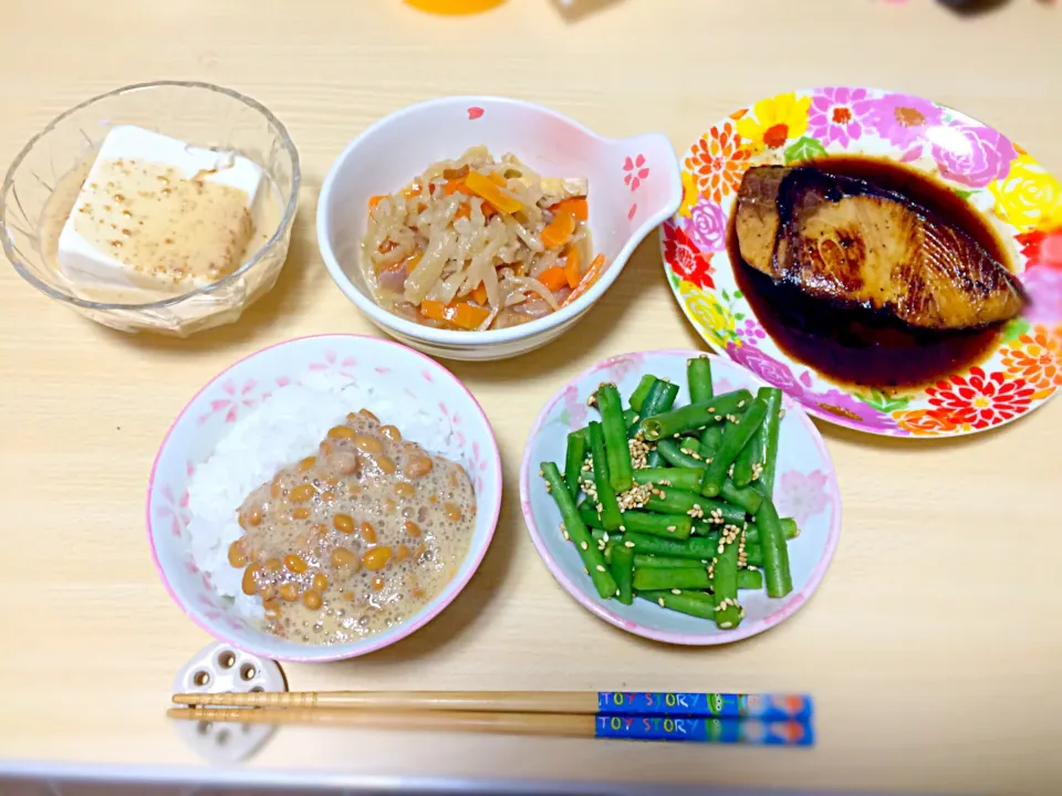 ブリの照り焼き 切り干し大根
いんげんのおひたし 豆腐|はるかさん