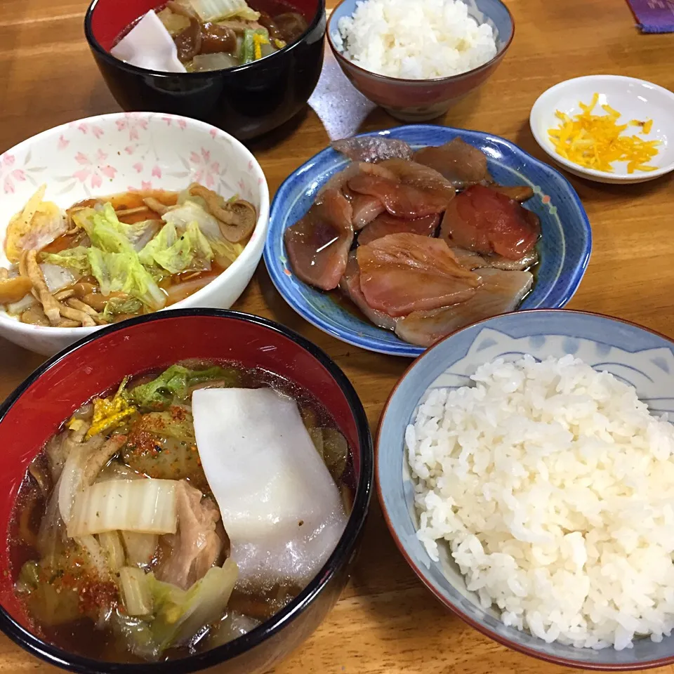 漬けマグロ、雑煮風汁、蒸し野菜*\(^o^)/*|すかラインさん