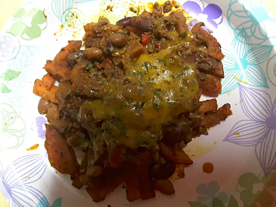 Baked sweet potato chili fries with cheese|Pamela Lawrenceさん