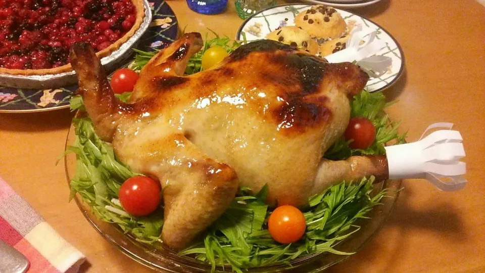 Snapdishの料理写真:クリスマス向け鶏の丸焼き|はむつっこみさん