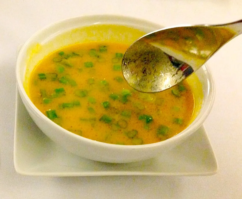 Sweet potato with red curry soup (AA DFW-FRA)|Karenさん