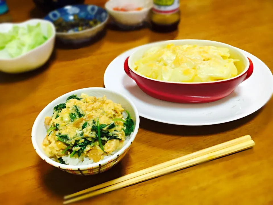 親子丼とじゃがいものチーズ焼き|美音さん