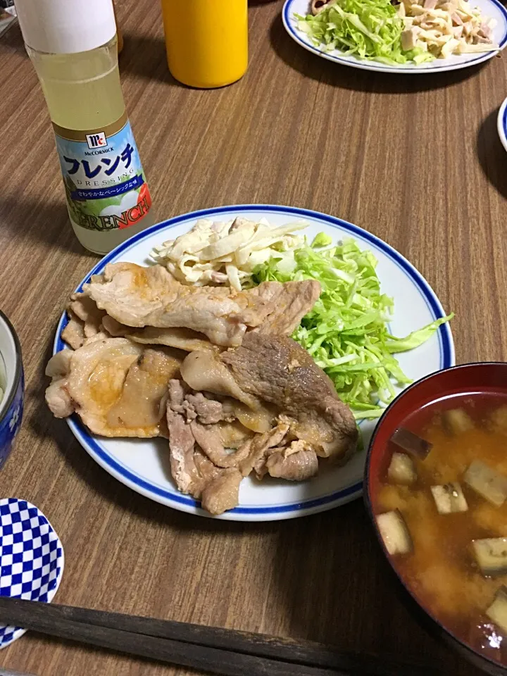 生姜焼きと茄子の味噌汁|たびもかさん