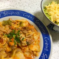 豚キムチとチキン南蛮丼|ばんびさん