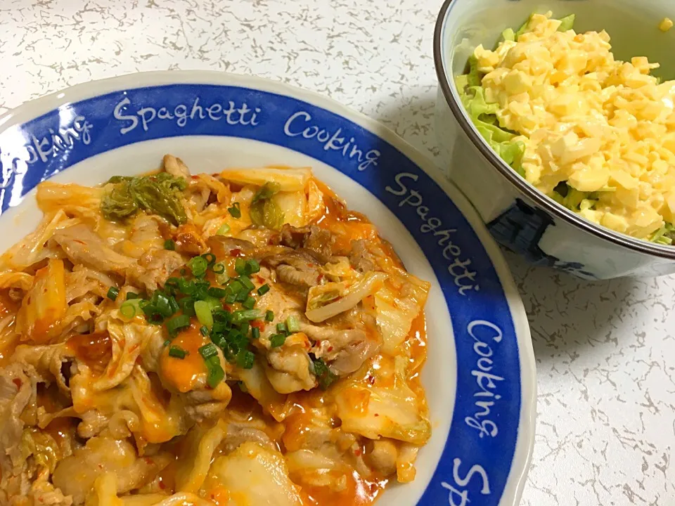 豚キムチとチキン南蛮丼|ばんびさん