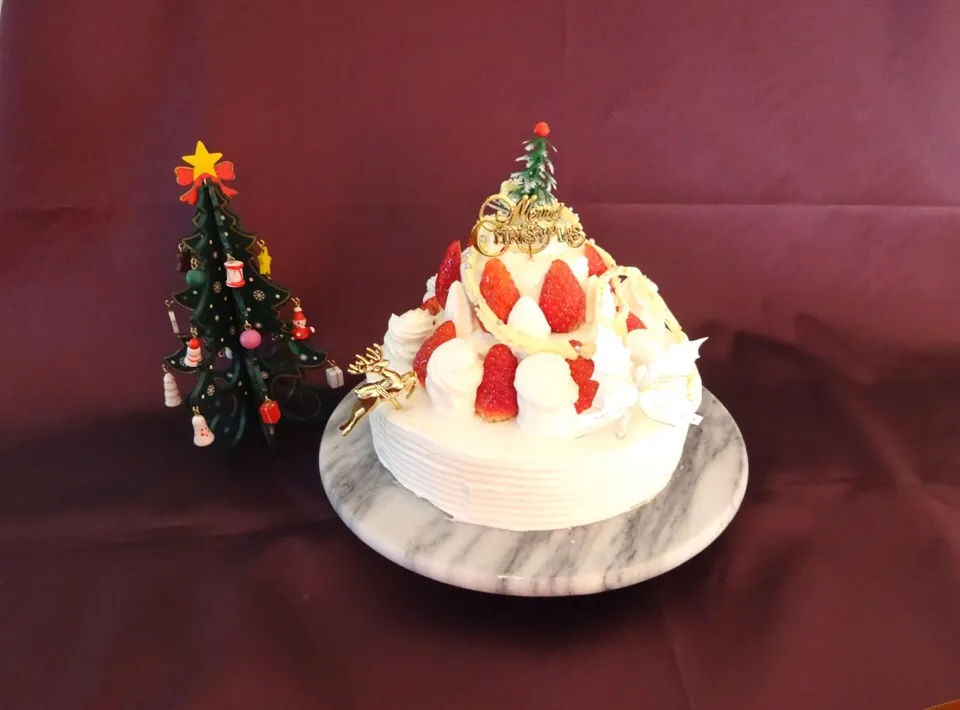 クリスマスツリー仕立ての・・夢の3段ショートケーキ☆ : パンのちケーキ時々わんこ|Ｌilicaさん