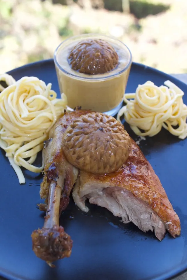 Roasted Female Duckling, Fettuccine with a creamy mushrooms and #Bas-Armagnac Sauce.|PHILIPPEさん