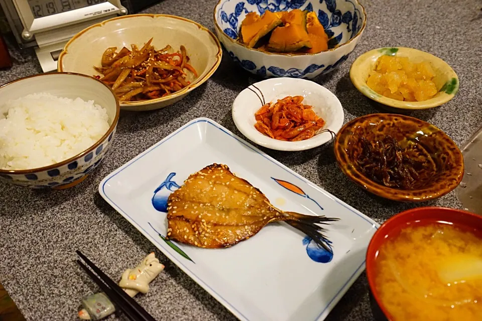 夕餉。味の味醂干し、かぼちゃの煮物、金平ごぼうなど|ユキ❄︎ミライさん