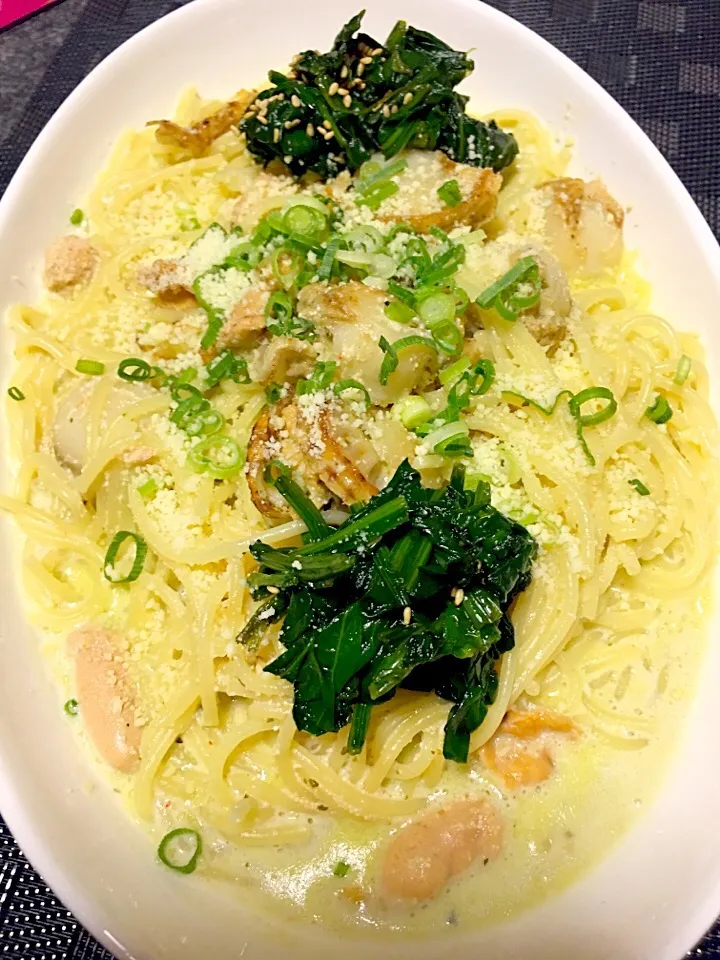 #明太#ほうれん草#帆立#pasta#🍝|chikako sugimoto357さん