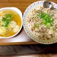 鳥団子スープ。焼き飯。|ヨモギさん