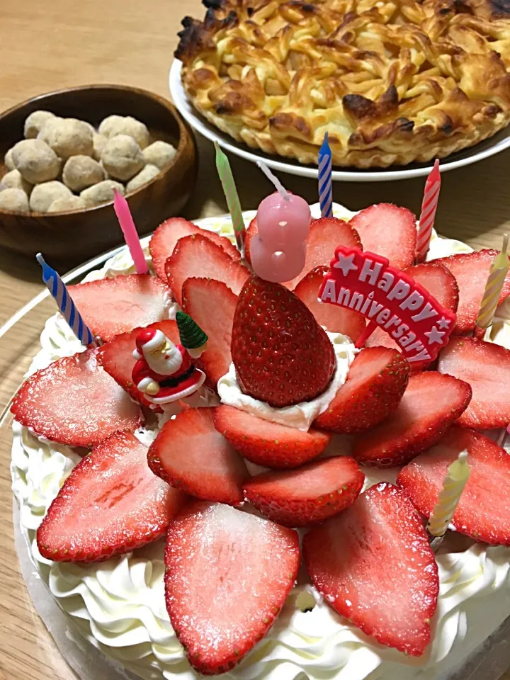 #birthdaycake #bolodeaniversario #tortademaçã #アップルパイ #applepie #卵不使用 #ノンエッグ 長男のお誕生会♫|Yoko  Ikedaさん