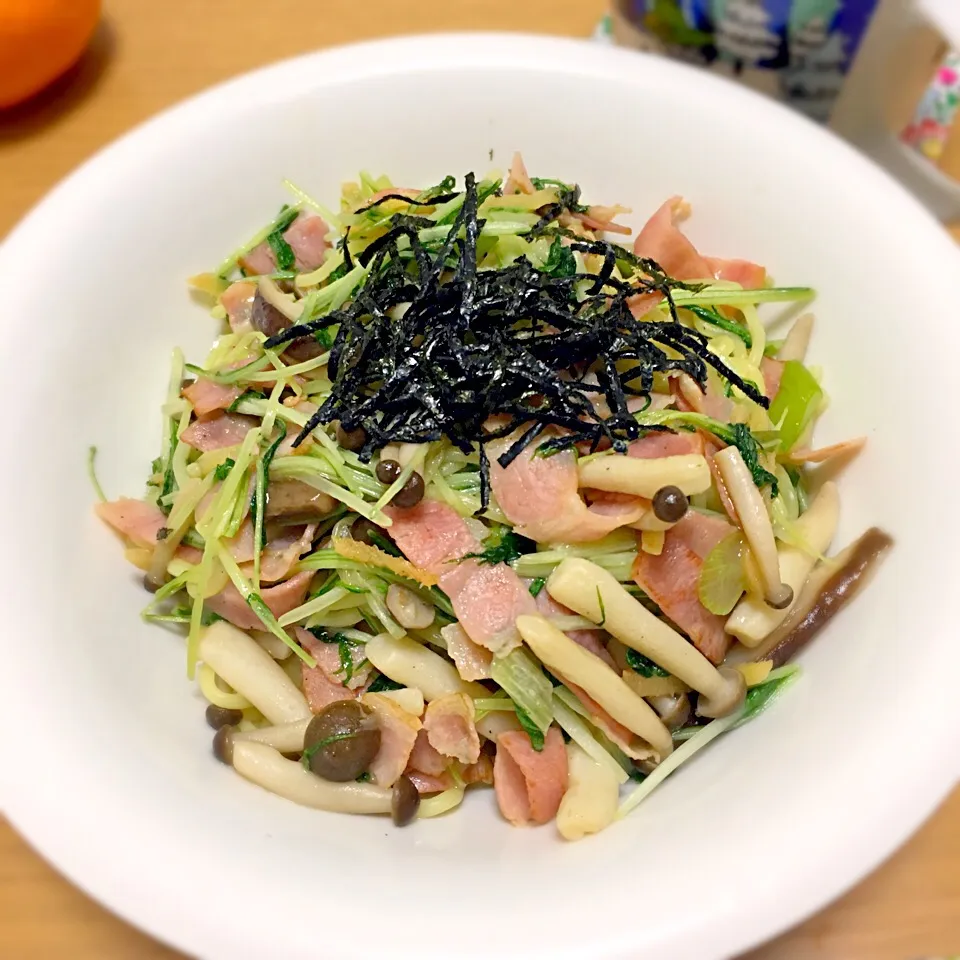 水菜とベーコンの和風焼きそば|わえぴょんさん