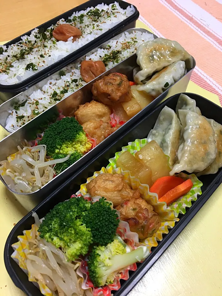 餃子 大根とさつま揚げの煮物 ブロッコリー もやしナムル弁当。|Kumiko Kimuraさん