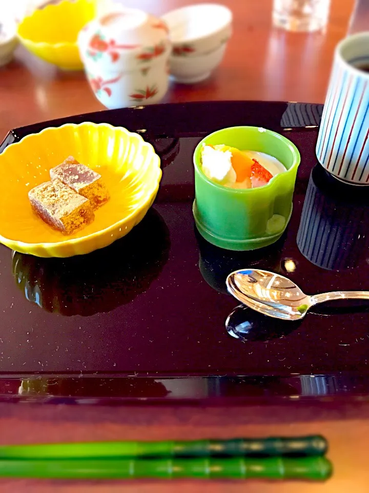 マンゴープリン＆わらび餅 焙じ茶🍵|ch＊K*∀o(^^*)♪さん