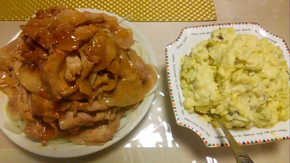 山盛り、しょうが焼き定食😋|お母の大皿さん