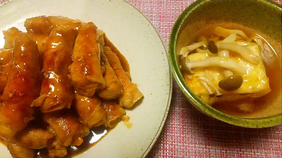 豚ももで巻き巻き定食😋|お母の大皿さん