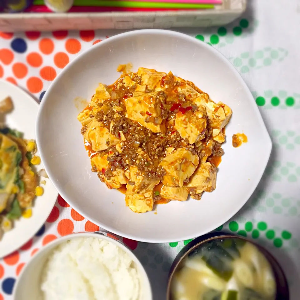 Snapdishの料理写真:2016.12.20今宵は麻婆豆腐とお野菜たっぷりオムレツ💛で、手抜きゴハン💦|カナ☆デップさん