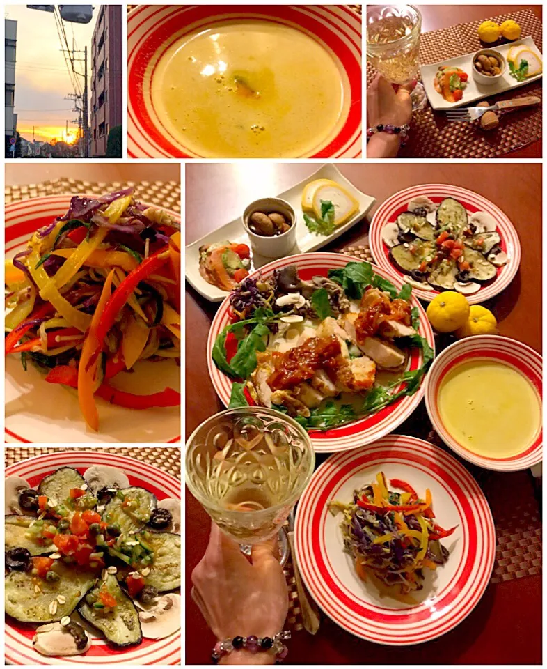 Snapdishの料理写真:Today's Italian Dinner🍴ｱﾝﾃｨﾊﾟｽﾄ ﾐｽﾄ,南瓜のﾎﾟﾀｰｼﾞｭ,ｽﾞｰﾄﾞﾙ,焼き茄子のｲﾀﾘｱﾝｿｰｽ,鶏胸肉のﾋﾟｯｶｰﾀ
#冬至|🌈Ami🍻さん