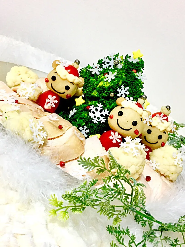 ゆで鶏 クリスマス🎄バージョン🎅 #ゆで鶏#クリスマスメニュー #クリスマスツリー|富士子🍒🐰🍓さん