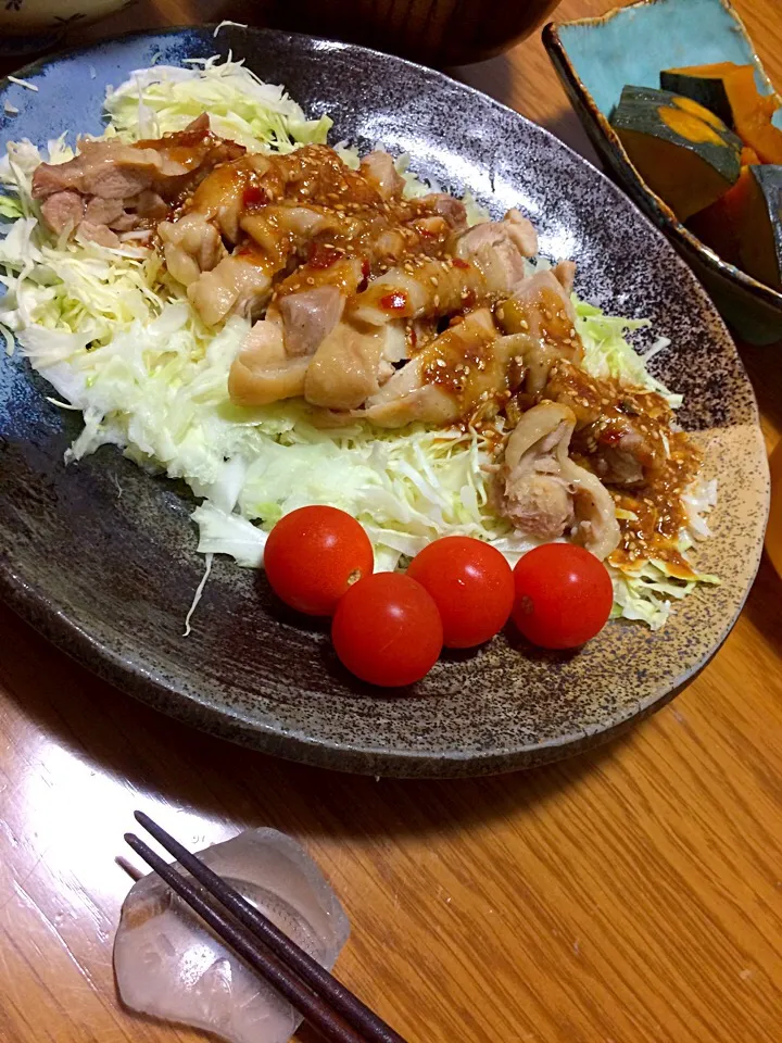 Snapdishの料理写真:レンジで蒸し鶏…バンバンジー風タレ|風流料理人さん