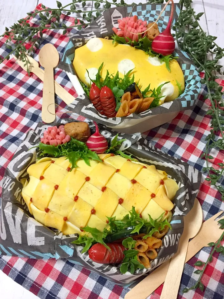 編み編みと水玉オムライス弁当🍳|サリーさん