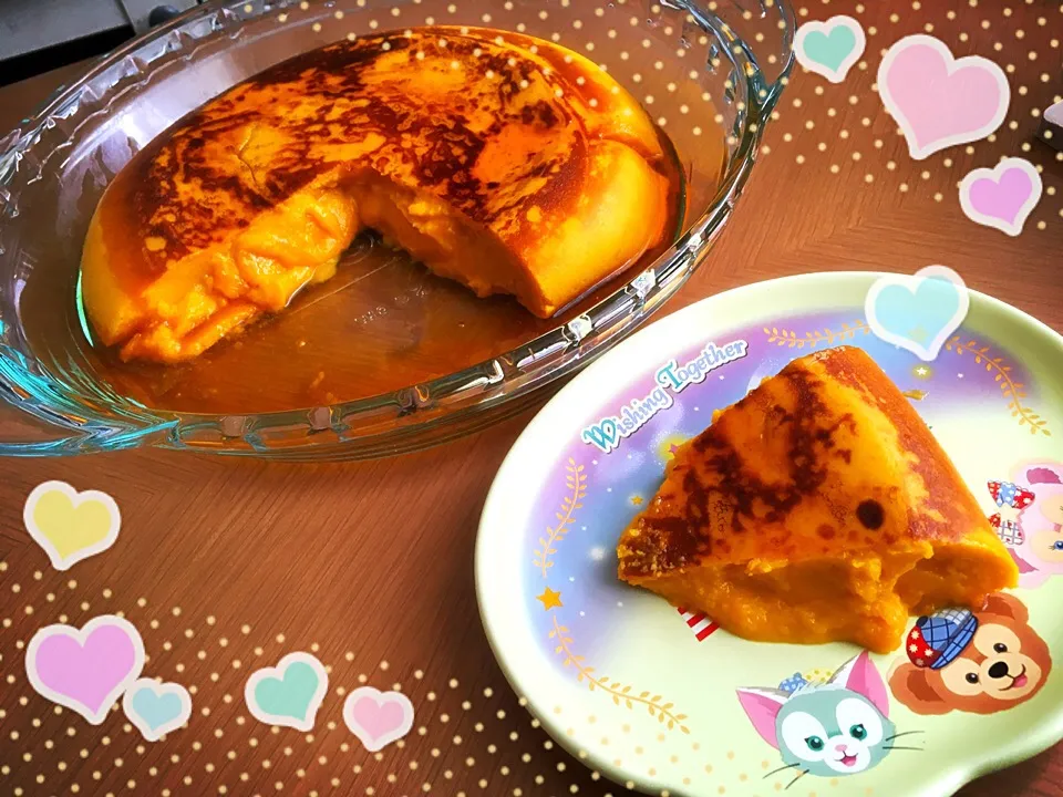 Snapdishの料理写真:ホットケーキミックス＆炊飯器でお菓子！「かぼちゃのプリンケーキ」 | スイーツ男子の簡単料理レシピ|みきぴょん♪さん