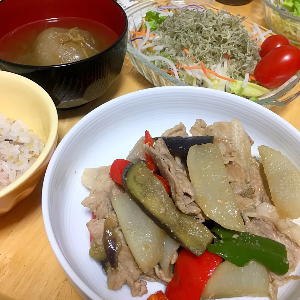 大根なす豚肉の炒め煮|りんごっちさん