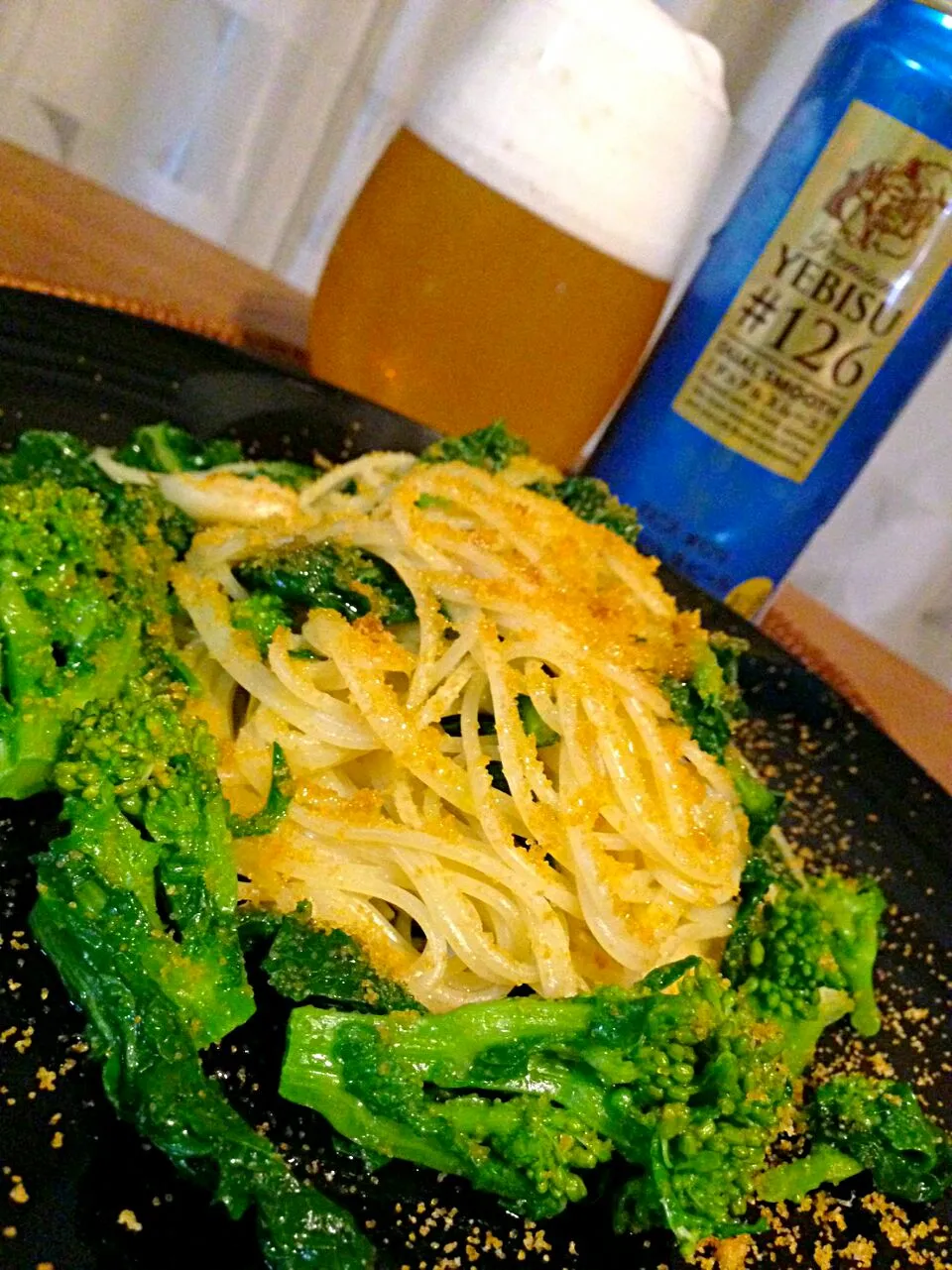 唐墨と菜の花のパスタにYEBISU#126デュアルスムース😋🍝✨🍻✨🎵|アイさん