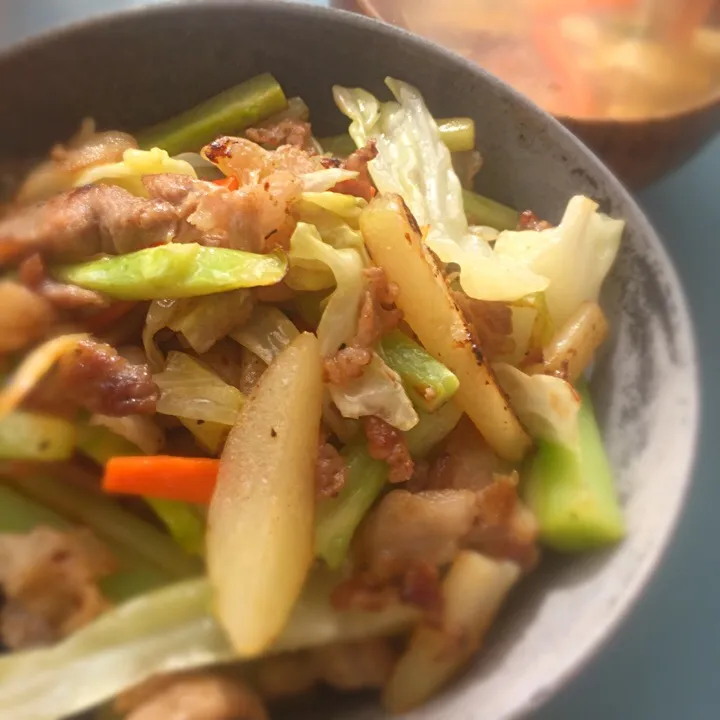 おひるごはん。
野菜炒め丼
鳥つみれスープ|空飛ぶペンギンさん