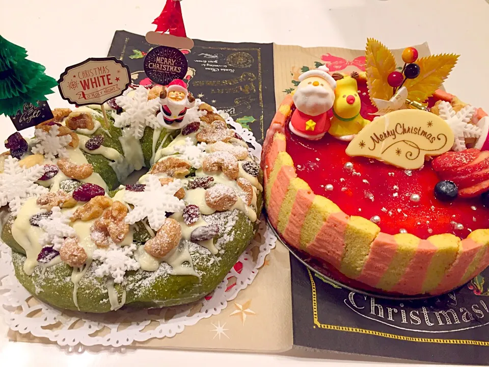 Snapdishの料理写真:クリスマスケーキとリースパン|なぎささん