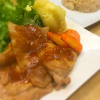 garlic pork saute,mash potato&butter garlic rice|めがねりんごさん