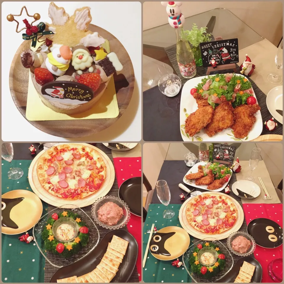 Snapdishの料理写真:12/24🎄クリスマスホームパーティー🎉
・ガーリックフライドチキン&生ハムとレタスのお花畑サラダ
・ブロッコリーリースサラダ
・鮪と海苔の佃煮和えディップ&クラッカー
・ソーセージ&スモークチキンのピザ
・生チョコクリスマスケーキ|Makinsさん