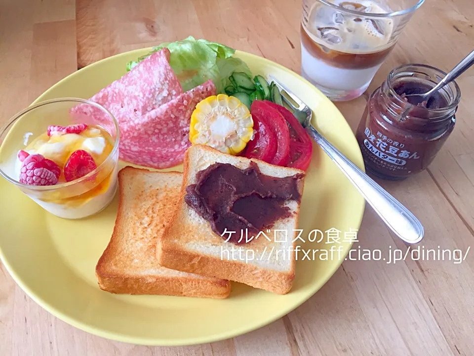 Snapdishの料理写真:あんバタートーストのワンプレート朝ごはん|門乃ケルコさん