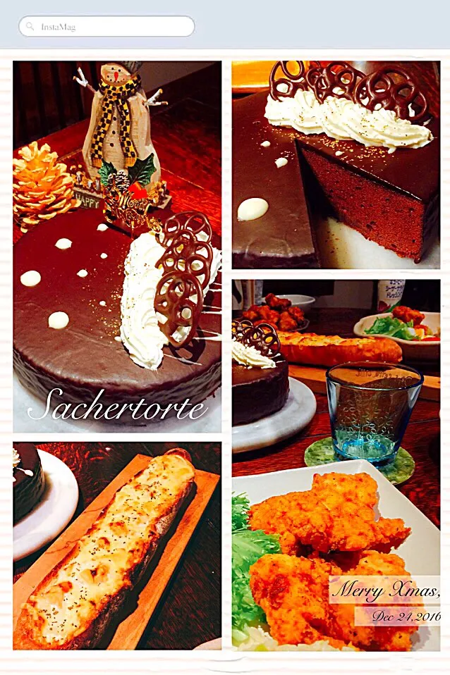 Snapdishの料理写真:Christmas eve🎄Sachertorte、baguette gratin、fried chicken、pilaf|カンカンさん