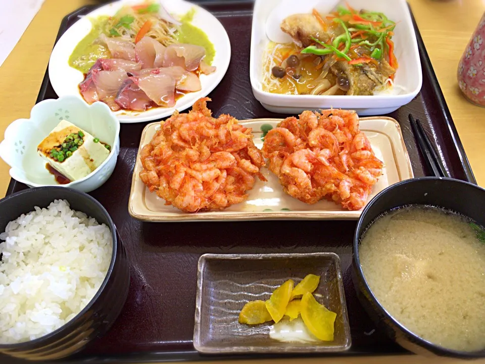 かんぱちカルパッチョ・あんかけ・小エビかき揚げ|まさま〜ささん