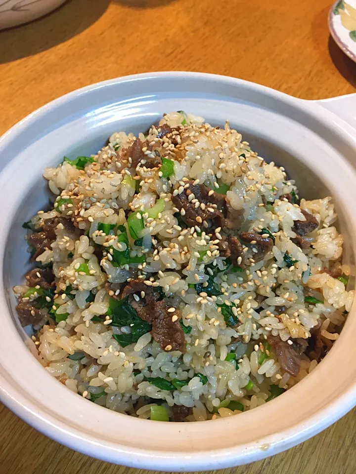 Snapdishの料理写真:牛こま菜飯ご飯 | Happy Recipe（ヤマサ醤油のレシピサイト）|まつださんさん