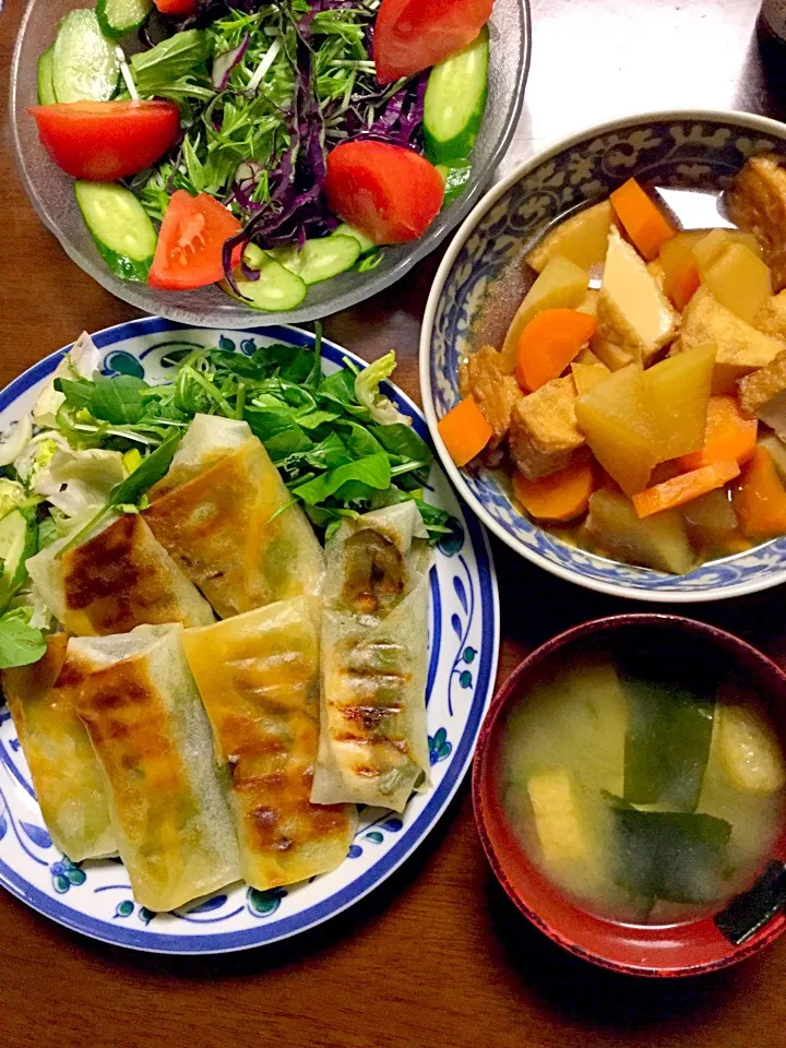 焼き春巻き  煮物  サラダ  味噌汁|掛谷節子さん