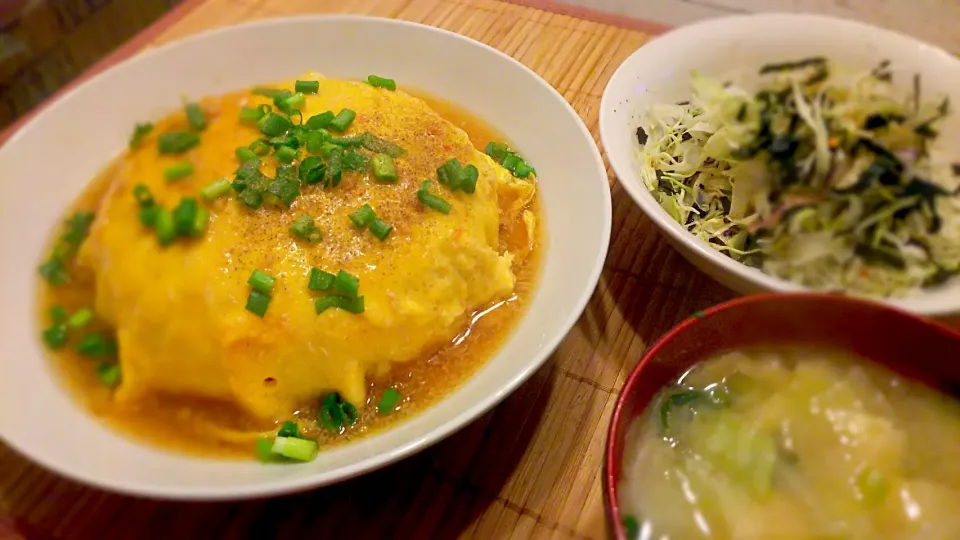 炊き込みご飯で和風餡かけｵﾑﾗｲｽ～
の晩ごはん✨|kaz(*･ω･)さん