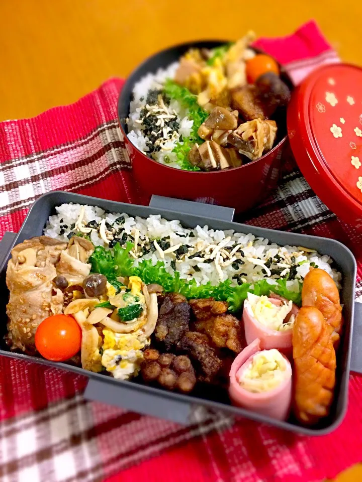 息子君、わたくし弁当🎶
エリンギ肉巻き
きのこチャンプルー
タコ唐
ハムサラダ巻き
ウイン|BooBooさん