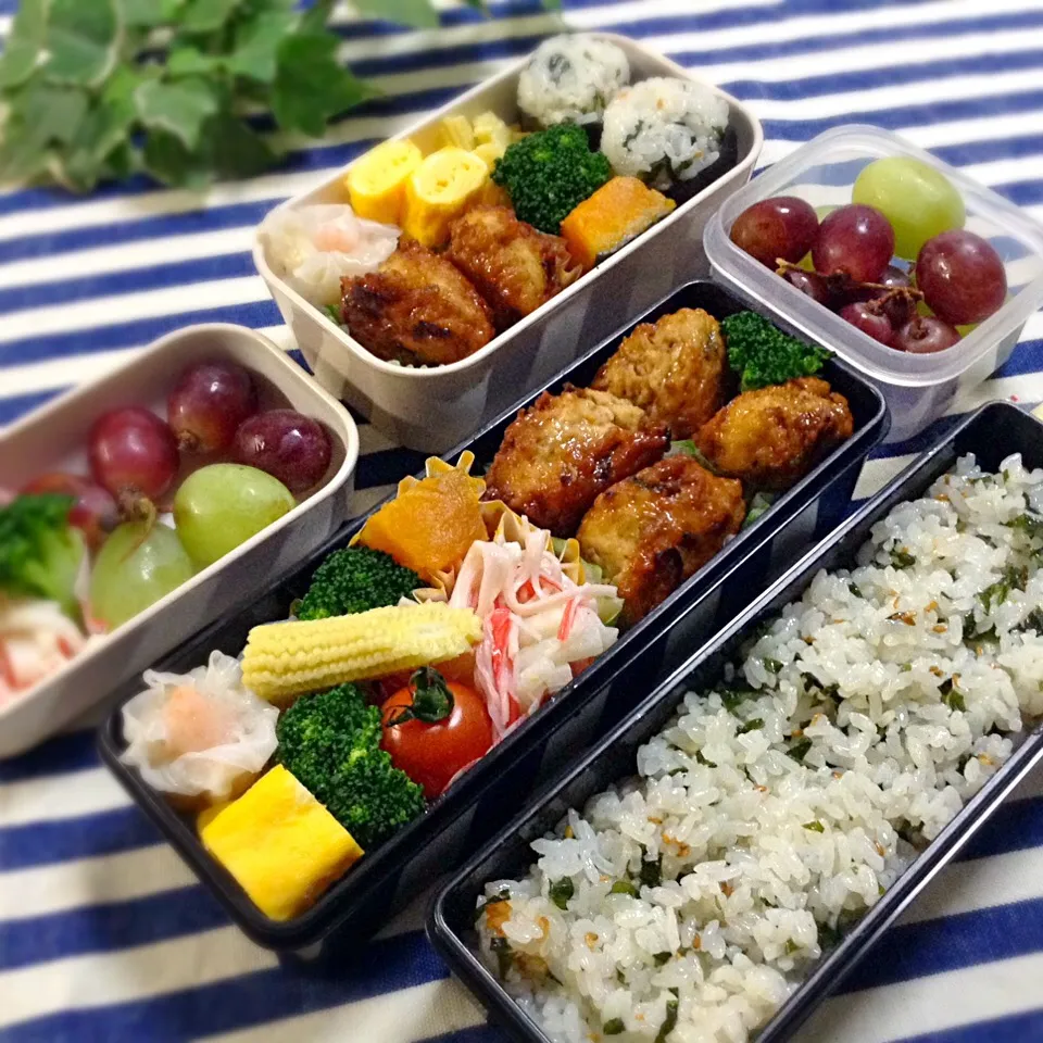 娘たちの学童弁当〜  ワカメご飯 つくね、大根サラダ、卵焼き|yukoさん