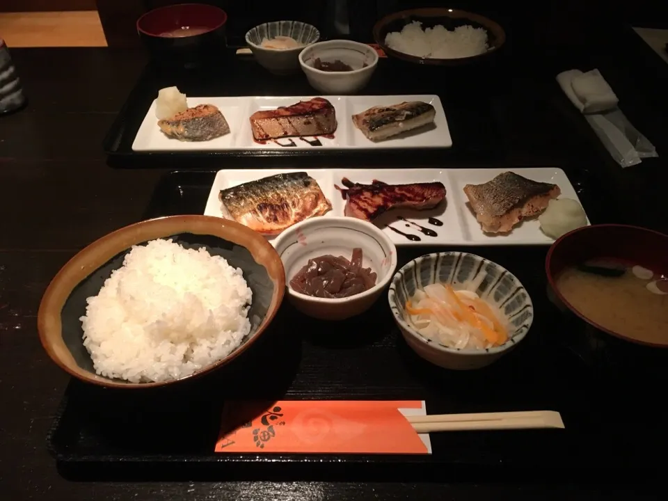 西新宿にある火魚と言うお店の日替わり定食、三種類の焼き魚定食です。|畑田 成治さん