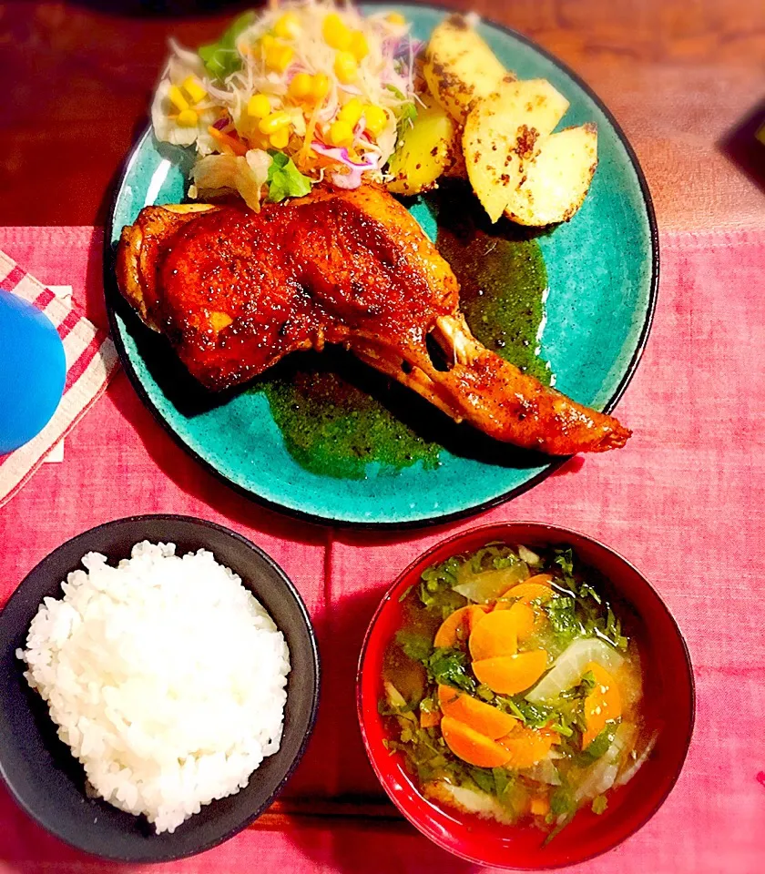 夜ご飯
ローストチキン
根菜と大根菜のお味噌汁
ご飯|nachiさん