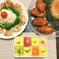 Snapdishの料理写真:モザイク寿司と辛味チキン|sumidaさん