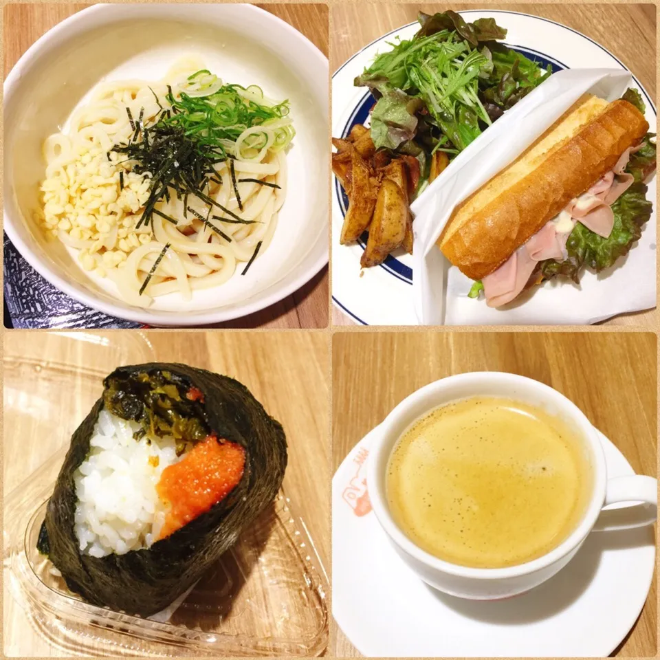 12/28❤︎娘の塾お昼やすみランチ❤︎フートドコート
・とろ〜りチーズ&ハムバケットサンド、スパイシー皮付きポテト、グリーンサラダ
・珈琲
・冷やしおろしうどん
・明太子高菜おにぎり|Makinsさん