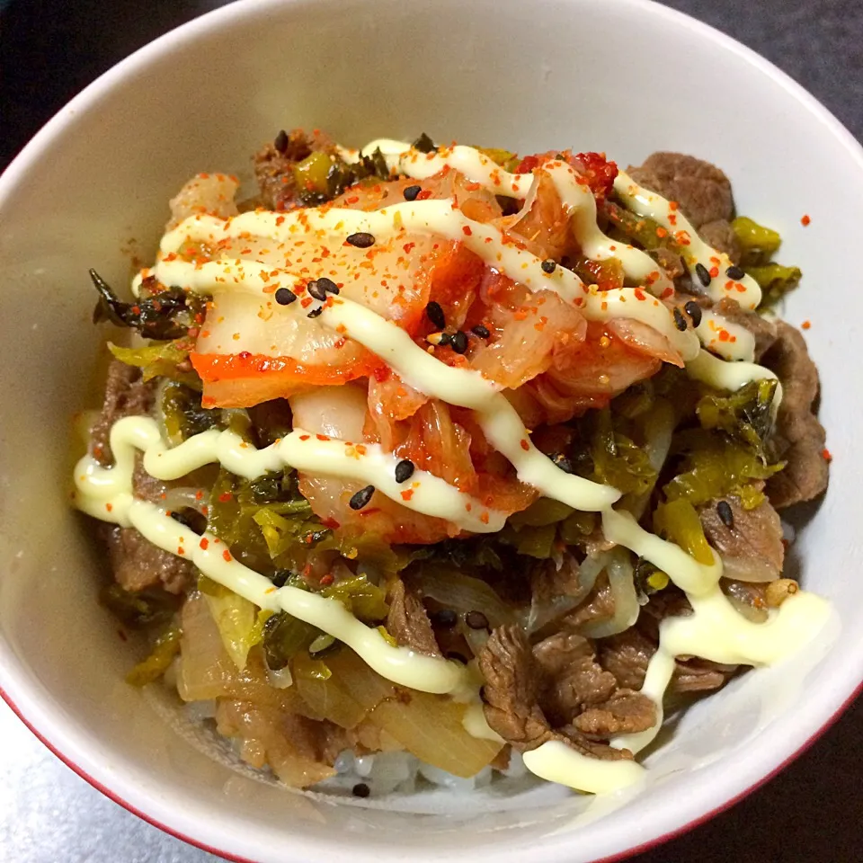 キムチ高菜マヨ牛丼！|ばん。さん